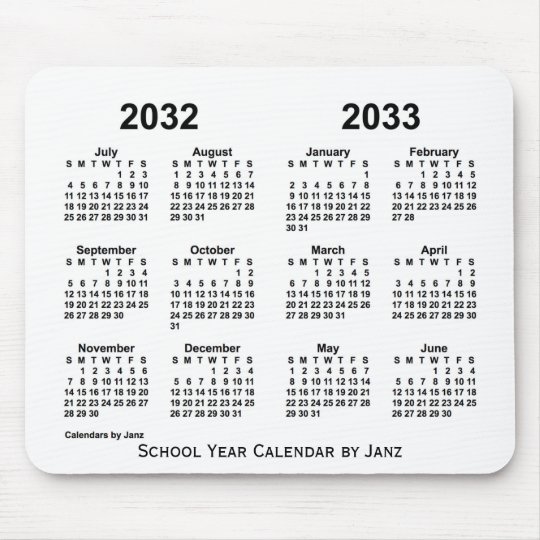 2032-2033 White School Year Calendar by Janz Mouse Pad | Zazzle.com.au