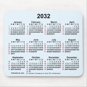 2032 Alice Blue 52 Weeks ISO Calendar by Janz Mouse Pad