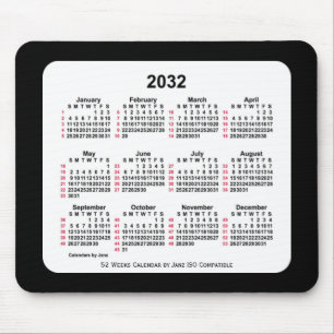 2032 Black 52 Weeks ISO Calendar by Janz Two Tone Mouse Pad
