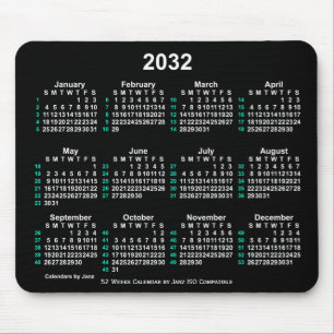 2032 Neon White 52 Weeks ISO Calendar by Janz Mouse Pad