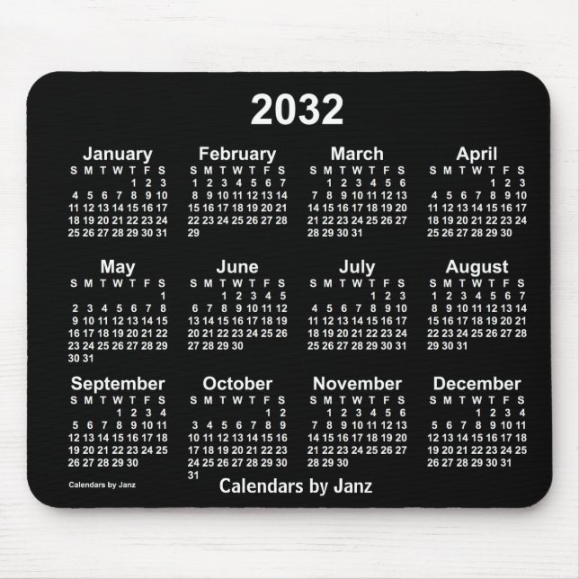2032 Neon White Calendar by Janz Mouse Pad (Front)