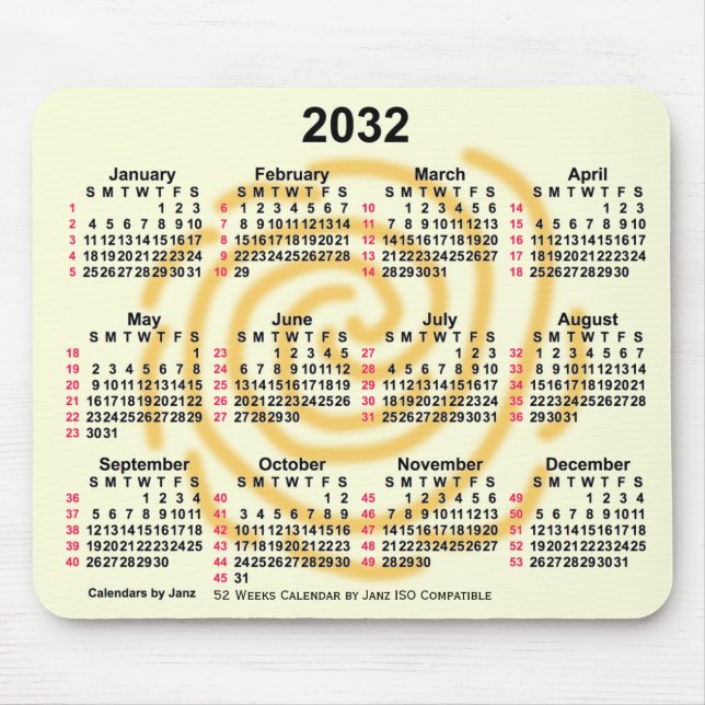 2032 Sunny Days 52 Weeks ISO Calendar by Janz Mouse Pad (Front)