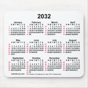 2032 White 52 Weeks ISO Calendar by Janz Mouse Pad