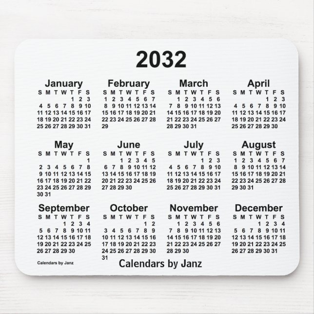2032 White Calendar by Janz Mouse Pad (Front)
