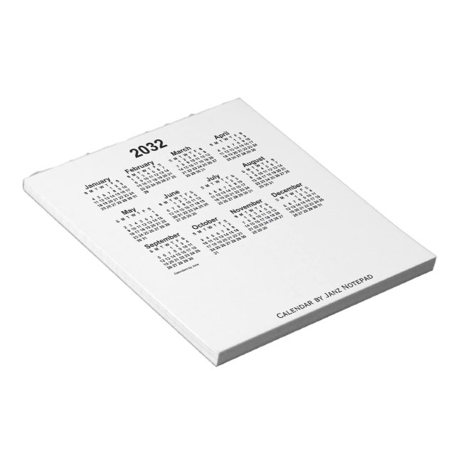 2032 White Calendar by Janz Notepad (Angled)