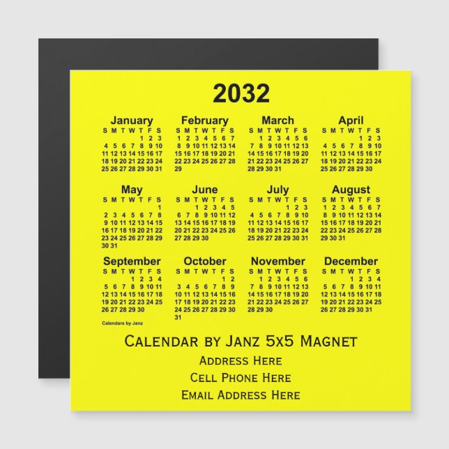 2032 Yellow Business Calendar by Janz (Front/Back)
