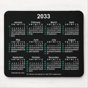2033 Neon White 52 Weeks ISO Calendar by Janz Mouse Pad
