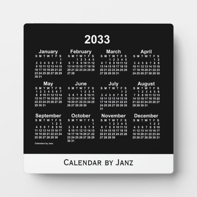 2033 Neon White Desk Calendar by Janz Plaque (Front)
