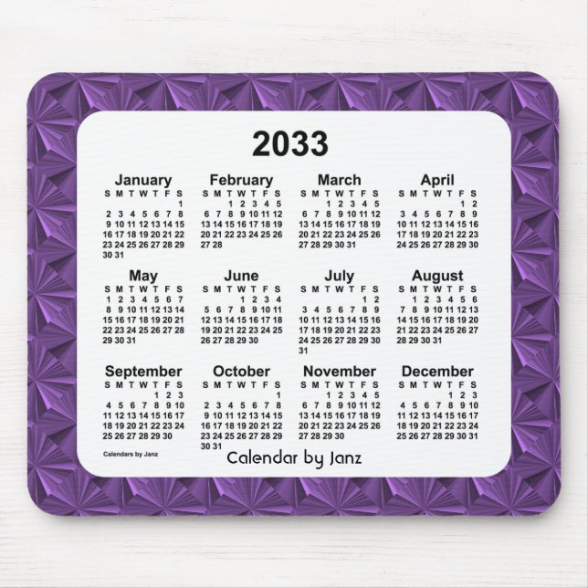 2033 Purple Diamonds Calendar by Janz Mouse Pad (Front)