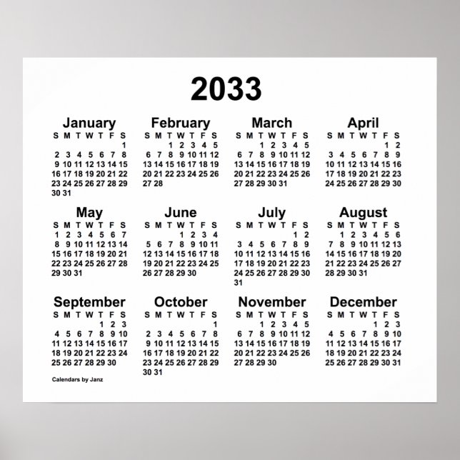 2033 White Calendar by Janz Print (Front)