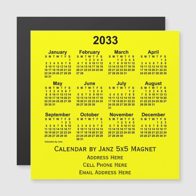 2033 Yellow Business Calendar by Janz (Front/Back)