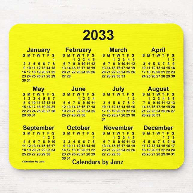2033 Yellow Calendar by Janz Mouse Pad (Front)