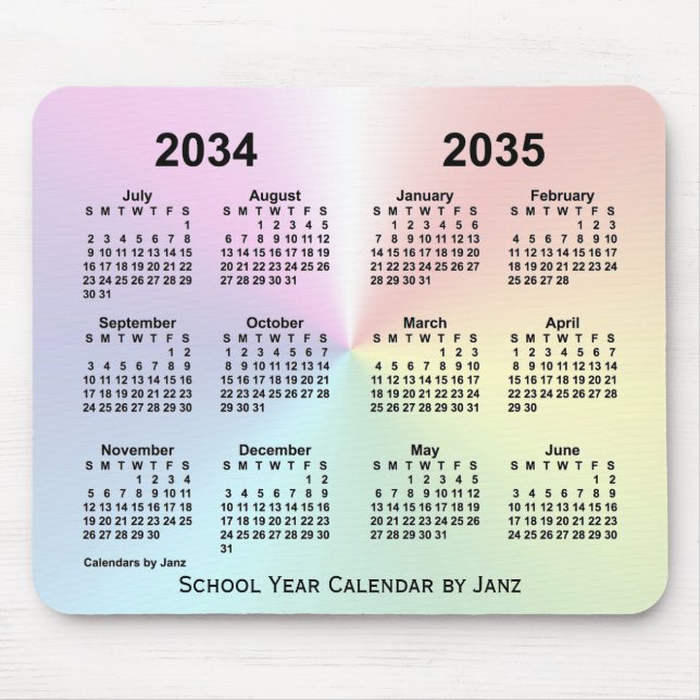 2034-2035 Rainbow Cloud School Calendar by Janz Mouse Pad (Front)