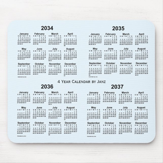 2034-2037 Alice Blue 4 Year Calendar by Janz Mouse Pad (Front)