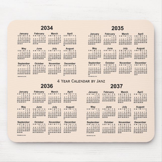 2034-2037 Antique White 4 Year Calendar by Janz Mouse Pad (Front)