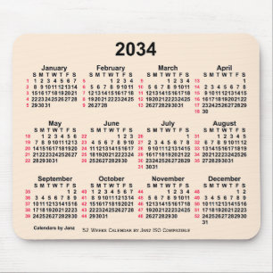 2034 Antique White 52 Weeks ISO Calendar by Janz Mouse Pad