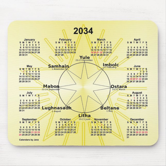 2034 Celtic Wheel of the Year Calendar by Janz Mouse Pad (Front)