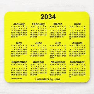 2034 Yellow Calendar by Janz Mouse Pad