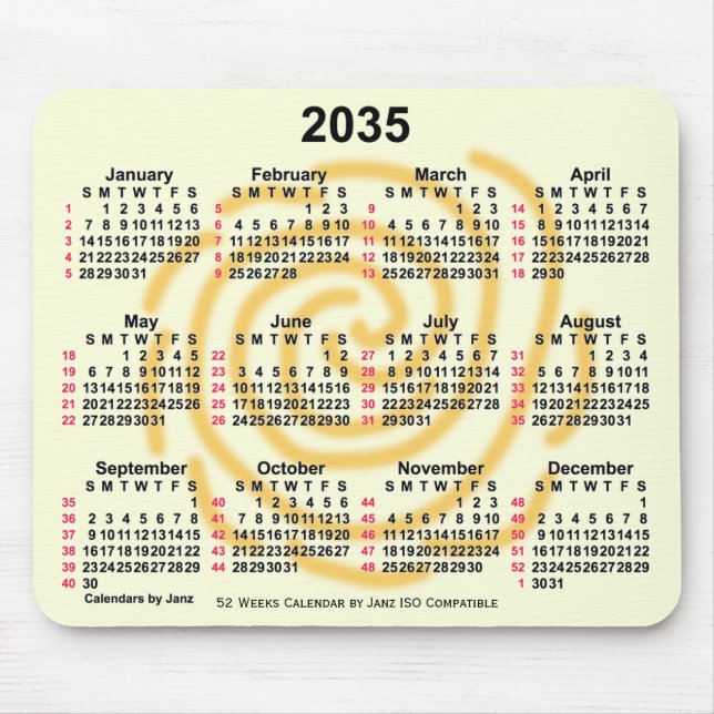2035 Sunny Days 52 Weeks ISO Calendar by Janz Mouse Pad (Front)