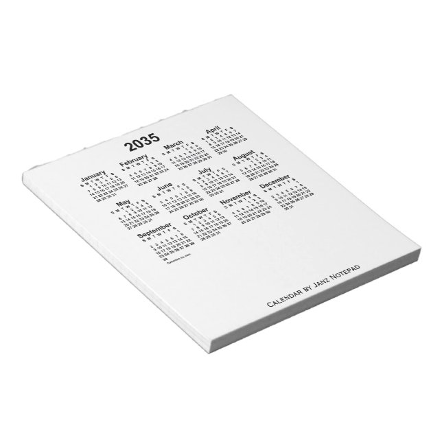 2035 White Calendar by Janz Notepad (Angled)