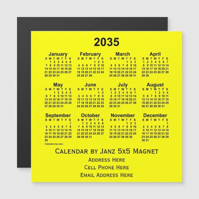 2035 Yellow Business Calendar by Janz (Front/Back)