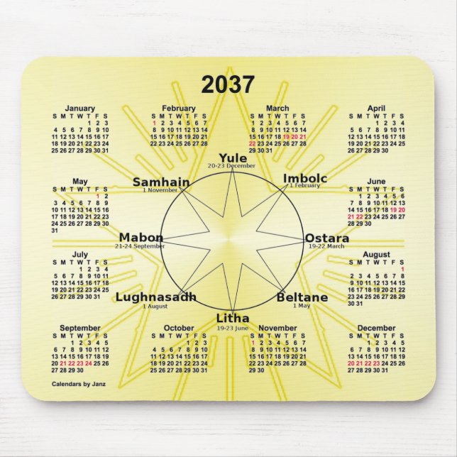 2037 Celtic Wheel of the Year Calendar by Janz Mouse Pad (Front)