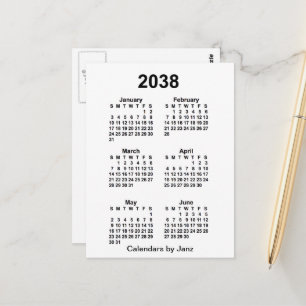 2038 White 6 Month Mini Calendar by Janz Postcard