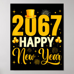 2067 Happy New Year Retro Funny 67 Six Seven Meme Poster