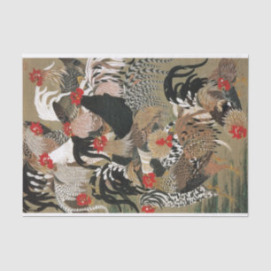 20. 群鶏図, 若冲 Flock of Roosters, Jakuchu Tissue Paper