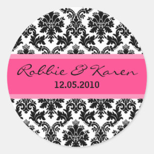 20 - 1.50" Black Damask & Hot Pink Favour Stickers