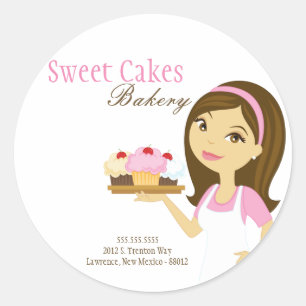 20 - 1.5" Bakery Brunette Baker Address Stickers