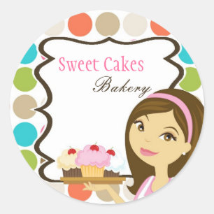 20 - 1.5"  Bakery Brunette Baker Cup Cake Stickers