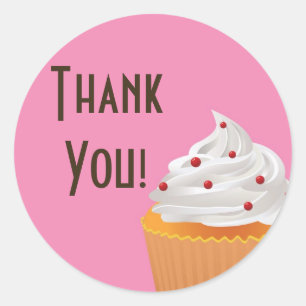 20 - 1.5" Cup Cakes Bakery Thank You Stickers