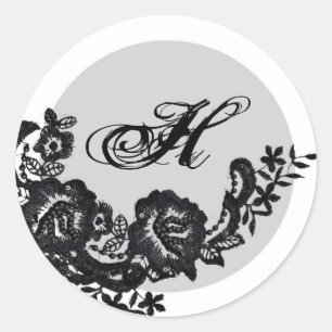 20 - 1.5  Envelope Seal Black Lace Damask Antique