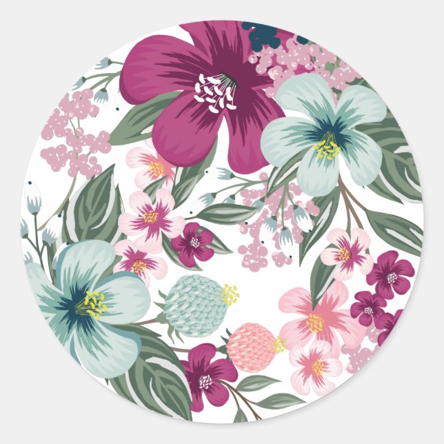 20 - 1.5  Envelope Seal Tropical Flowers on White (Front)