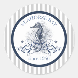 20 - 1.5" Envelope Sticker Blue Seahorse stripes b