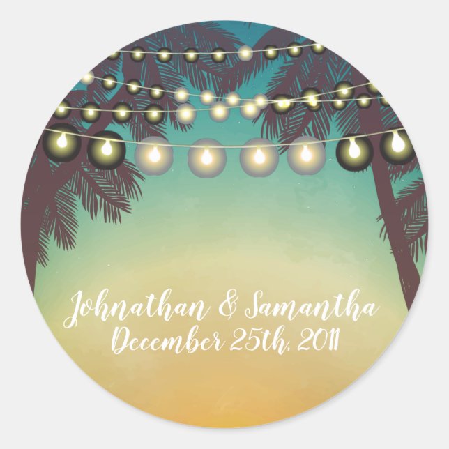 20 - 1.5" Favour Stickers Beach Sunset Palm Tree S (Front)