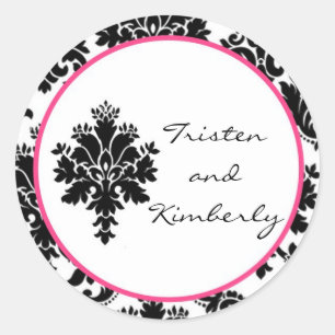 20 - 1.5" Favour Stickers Black Hot Pink Damask