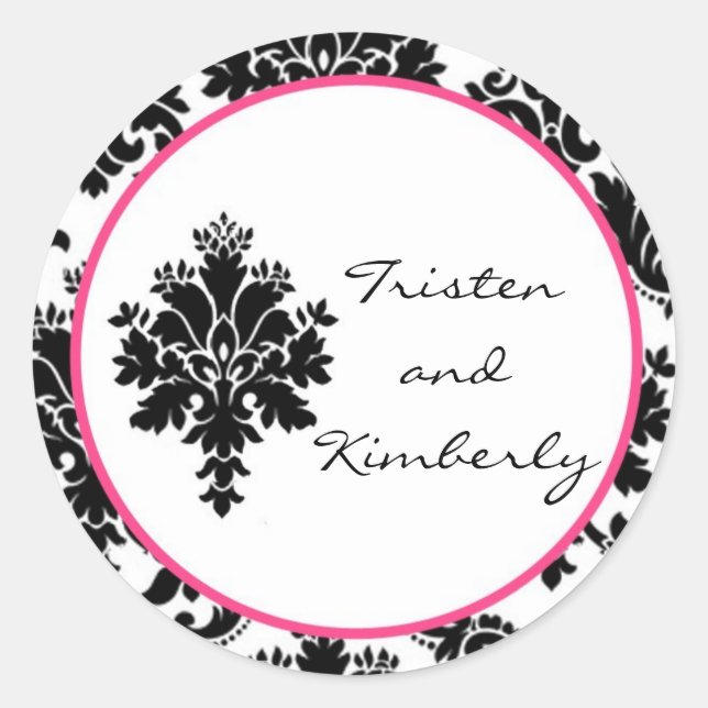 20 - 1.5"  Favour Stickers Black Hot Pink Damask (Front)