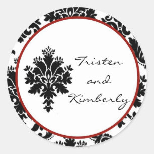 20 - 1.5" Favour Stickers Black Red Damask