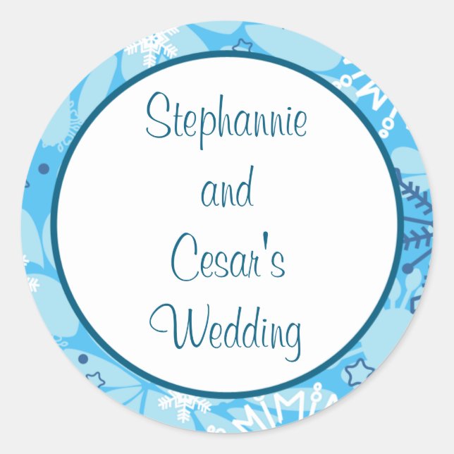 20 - 1.5" Favour Stickers  Blue Tree / Snowflakes (Front)