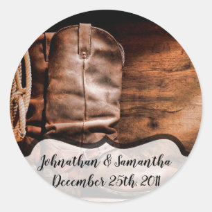 20 - 1.5" Favour Stickers Cowboy Boots Barn Wood