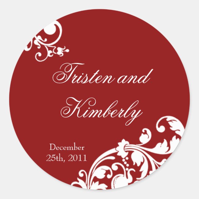 20 - 1.5"  Favour Stickers Crimson Red Floral Fili (Front)