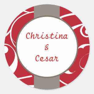 20 - 1.5" Favour Stickers Crimson Red Grey Bg Whit