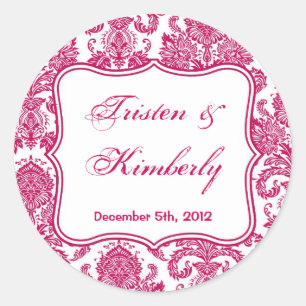 20 - 1.5"  Favour Stickers Fusia White Damask Lace