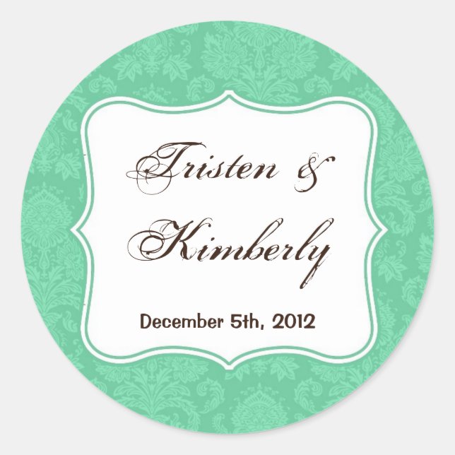20 - 1.5"  Favour Stickers Mint White Damask Lace (Front)