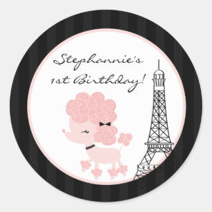 20 - 1.5"  Favour Stickers Pink Poodle in Paris
