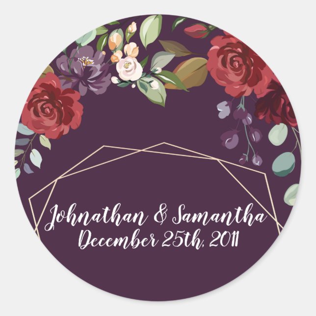 20 - 1.5"  Favour Stickers Plum Purple Roses Gold  (Front)