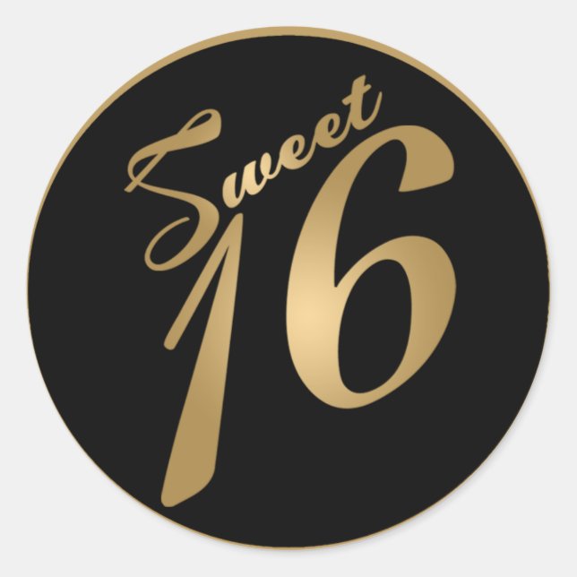 20 - 1.5"  Favour Stickers Sweet 16 Gold (Front)