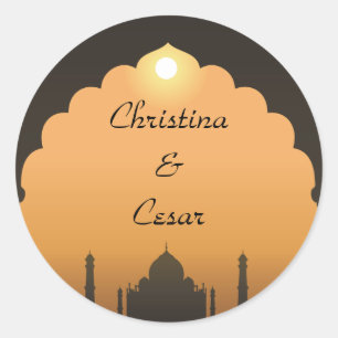 20 - 1.5" Favour Stickers Taj Mahal Sunset Orange